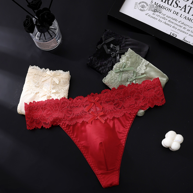 Sexy Gay Men Satin Lace Thongs - Ribbon Wired Satin review and price